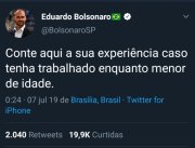 Eduardo Bolsonaro cria corrente no Twitter defendendo “valor” do trabalho infantil