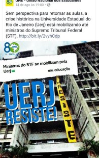 UNE exalta a política dos ministros do STF privatistas para a UERJ