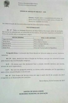 Prefeitura de Barra Mansa obriga escolas a rezarem Pai Nosso e Hino Nacional