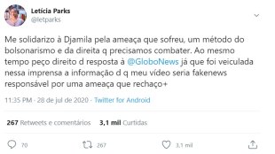 Leticia Parks repudia a ameaça sofrida por Djamila Ribeiro e exige direito de resposta à Globo