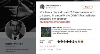 Caetano Veloso compra briga com João Dória contra atropelamento absurdo na Go Skate Day