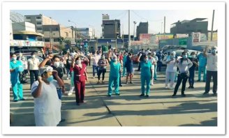 Médicos e enfermeiras peruanos protestam em Lima pela falta de equipamentos de proteção