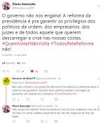 Twitter do Governo reafirma mentiras sobre reformas em polêmica com Diana Assunção