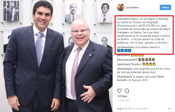 Nas redes sociais, deputado celebra chegada dos R$ 328 mil pagos pelo seu voto à Temer 